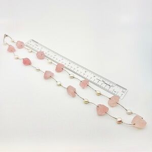 Genuine Pearl Sterling Silver Rose Quartz Rock Long Necklace Freshwater Chunky